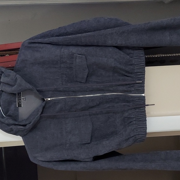 Blue Blush Dark Gray Corduroy Cropped Jacket Sz M - Picture 1 of 10